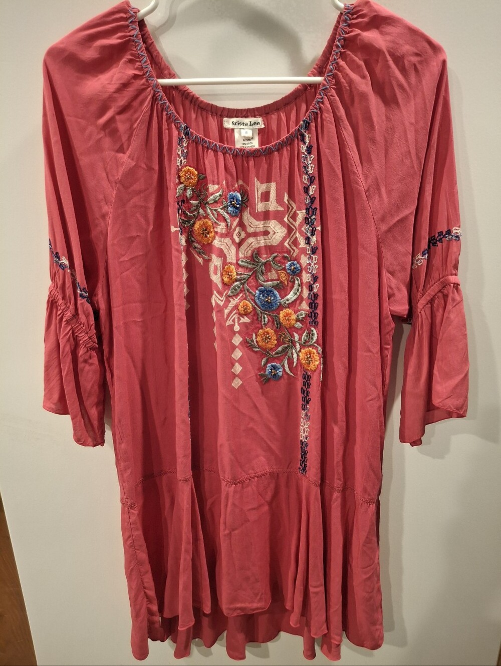 Coral Embroidered Boho Tunic
